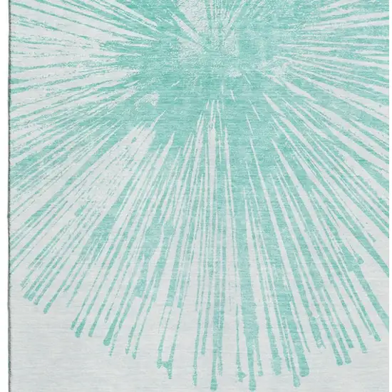 Teal And Ivory Abstract Washable Area Rug With UV Protection Photo 3