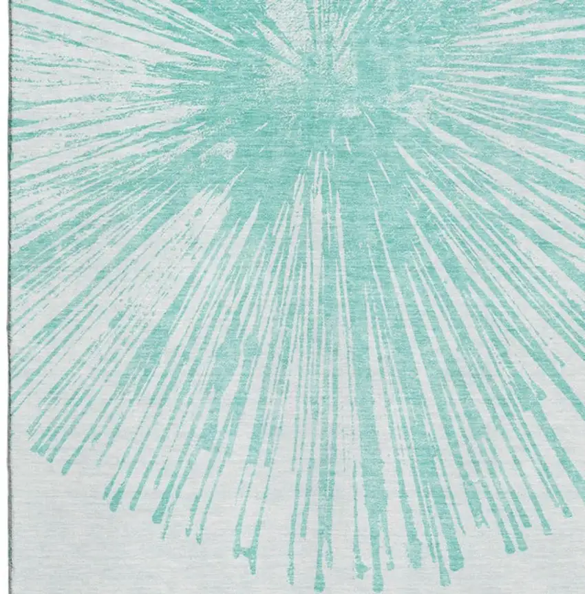 Teal And Ivory Abstract Washable Area Rug With UV Protection Photo 3
