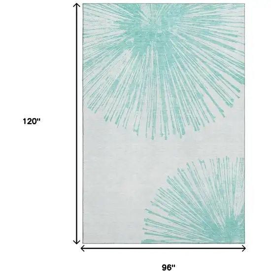 Teal And Ivory Abstract Washable Area Rug With UV Protection Photo 6