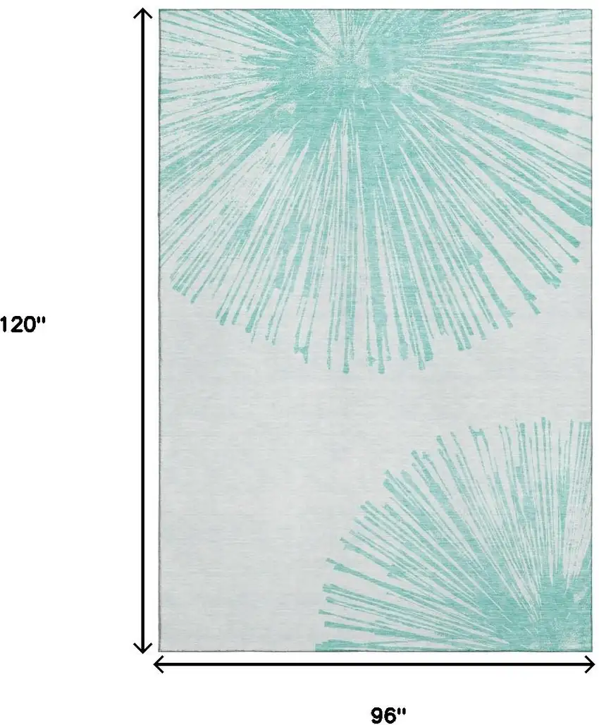 Teal And Ivory Abstract Washable Area Rug With UV Protection Photo 6