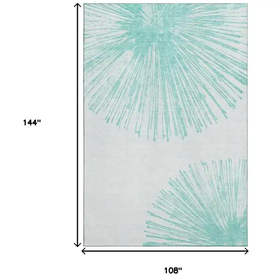 Teal And Ivory Abstract Washable Area Rug With UV Protection Photo 6