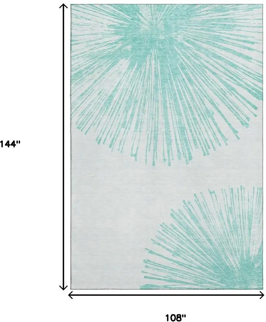 Teal And Ivory Abstract Washable Area Rug With UV Protection Photo 6