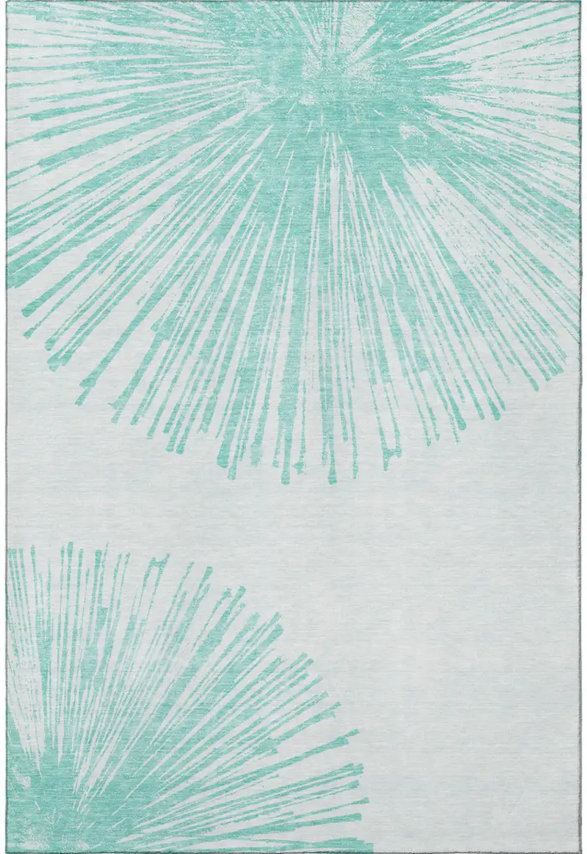 Teal And Ivory Abstract Washable Area Rug With UV Protection Photo 3