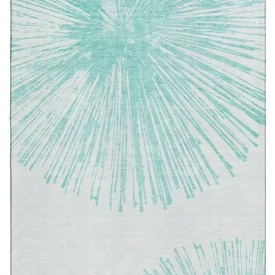 Teal And Ivory Abstract Washable Area Rug With UV Protection Photo 1