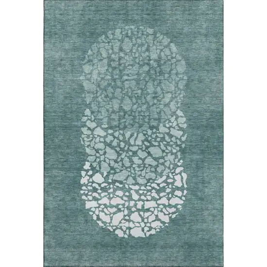 Teal And Ivory Abstract Washable Area Rug With UV Protection Photo 1