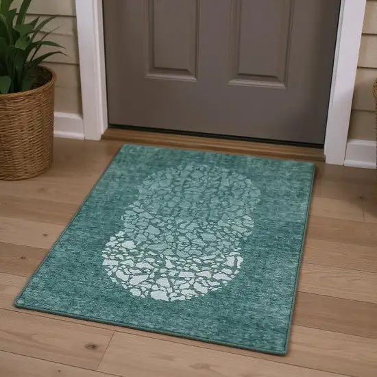 Teal And Ivory Abstract Washable Area Rug With UV Protection Photo 2