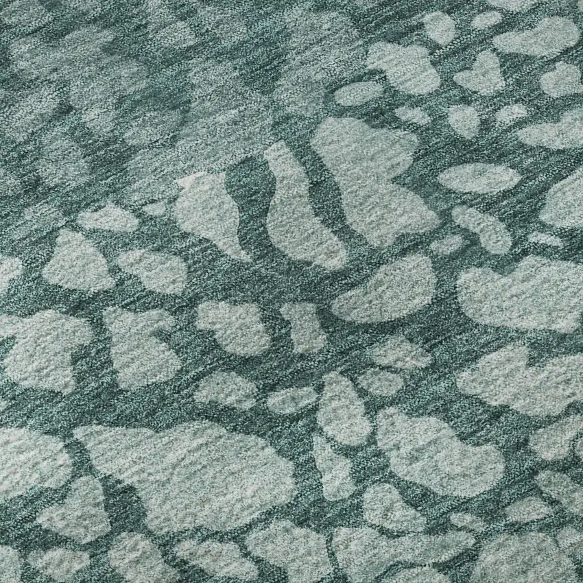 Teal And Ivory Abstract Washable Area Rug With UV Protection Photo 9