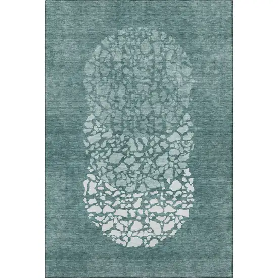 Teal And Ivory Abstract Washable Area Rug With UV Protection Photo 3