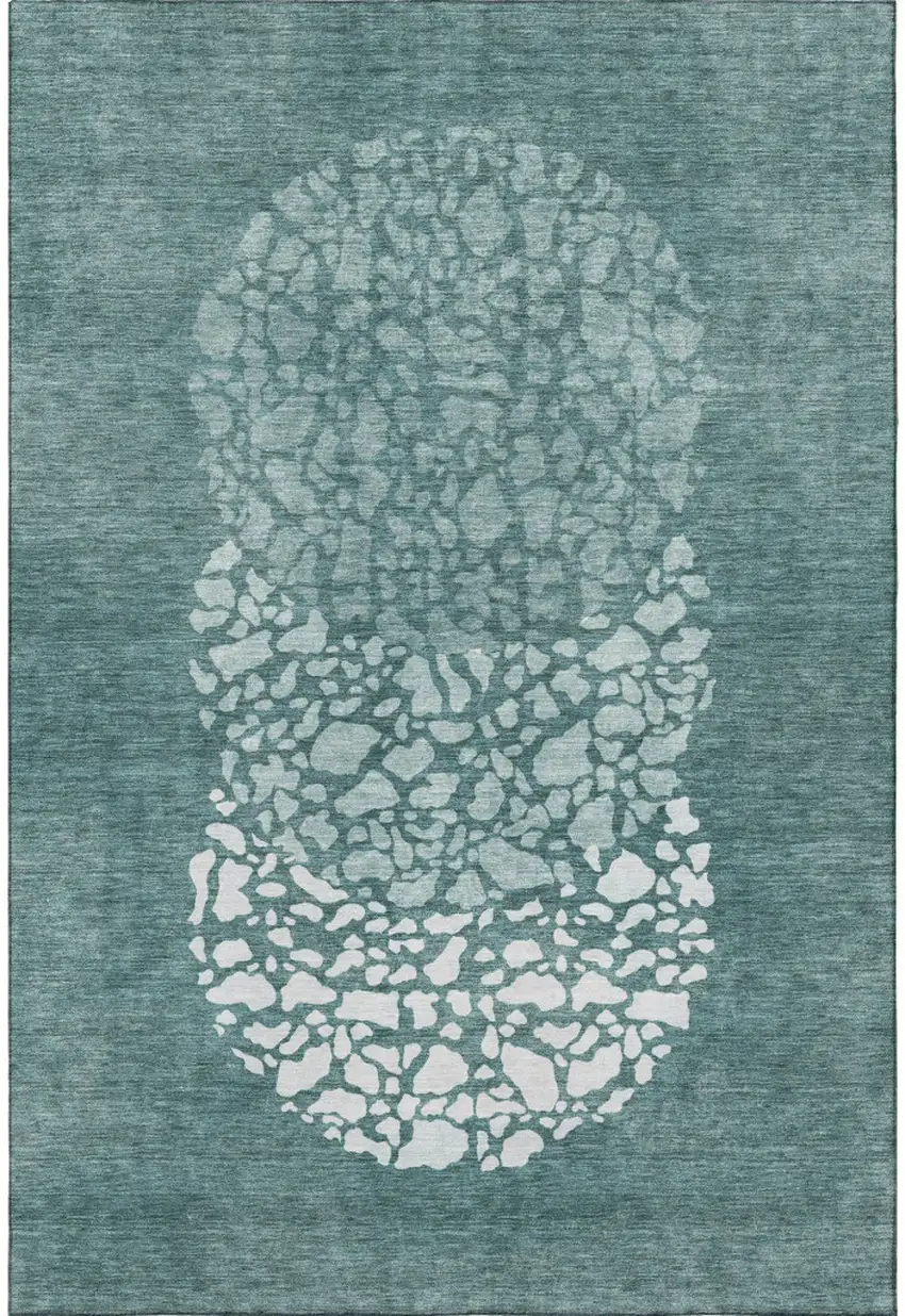 Teal And Ivory Abstract Washable Area Rug With UV Protection Photo 3