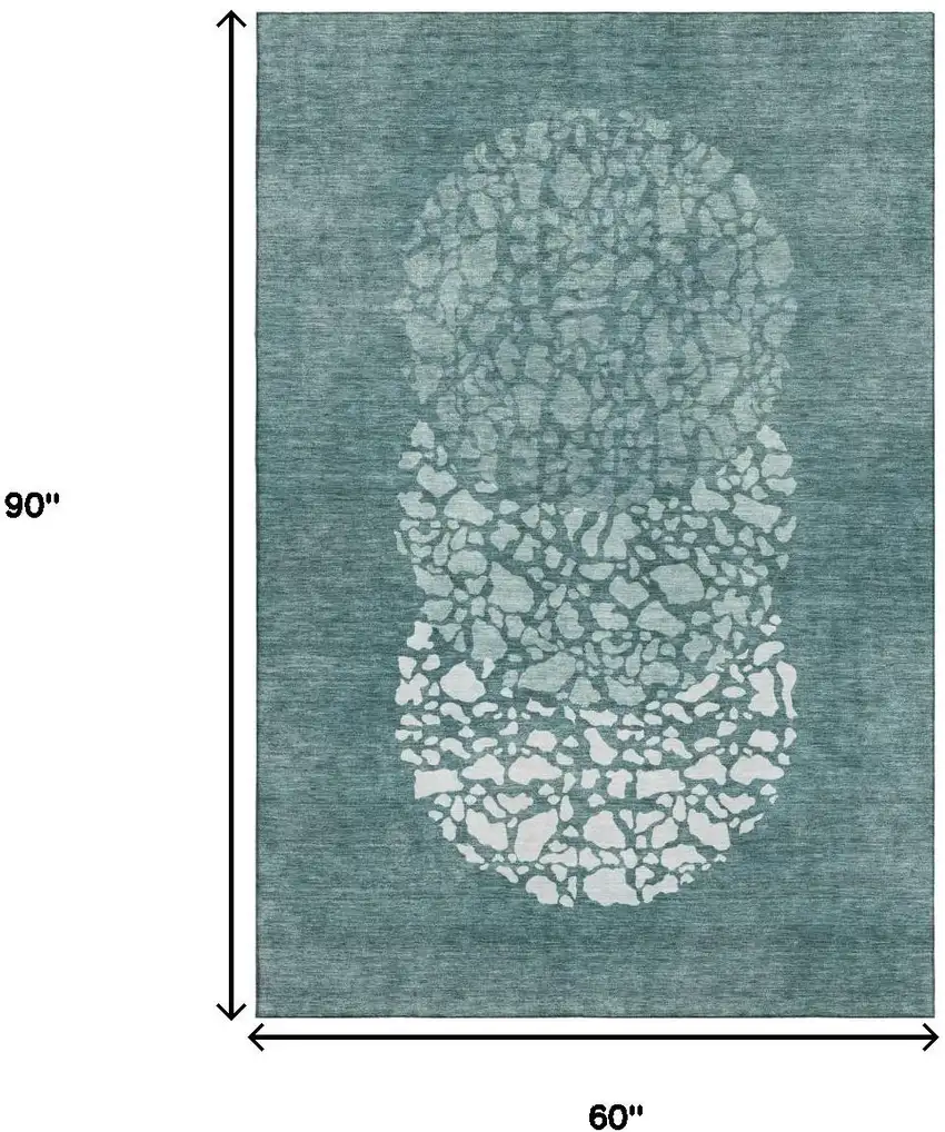 Teal And Ivory Abstract Washable Area Rug With UV Protection Photo 4