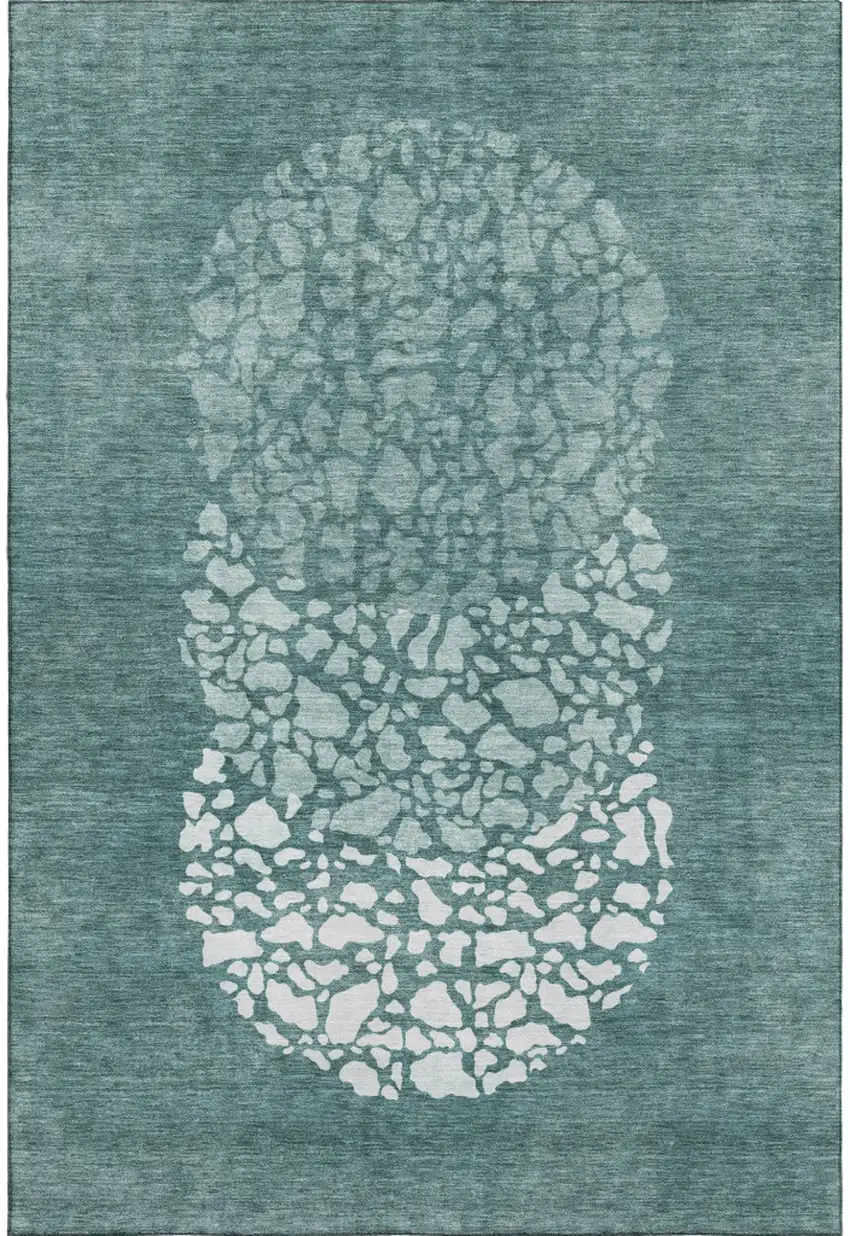 Teal And Ivory Abstract Washable Area Rug With UV Protection Photo 1