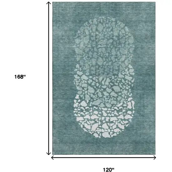 Teal And Ivory Abstract Washable Area Rug With UV Protection Photo 9