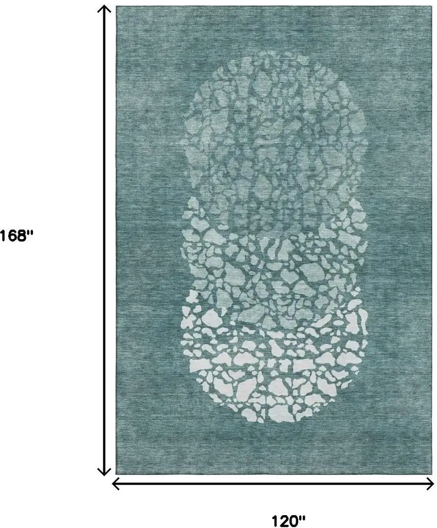 Teal And Ivory Abstract Washable Area Rug With UV Protection Photo 9