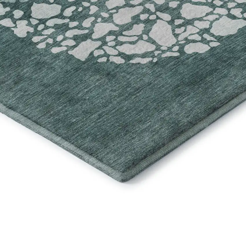 Teal And Ivory Abstract Washable Area Rug With UV Protection Photo 6