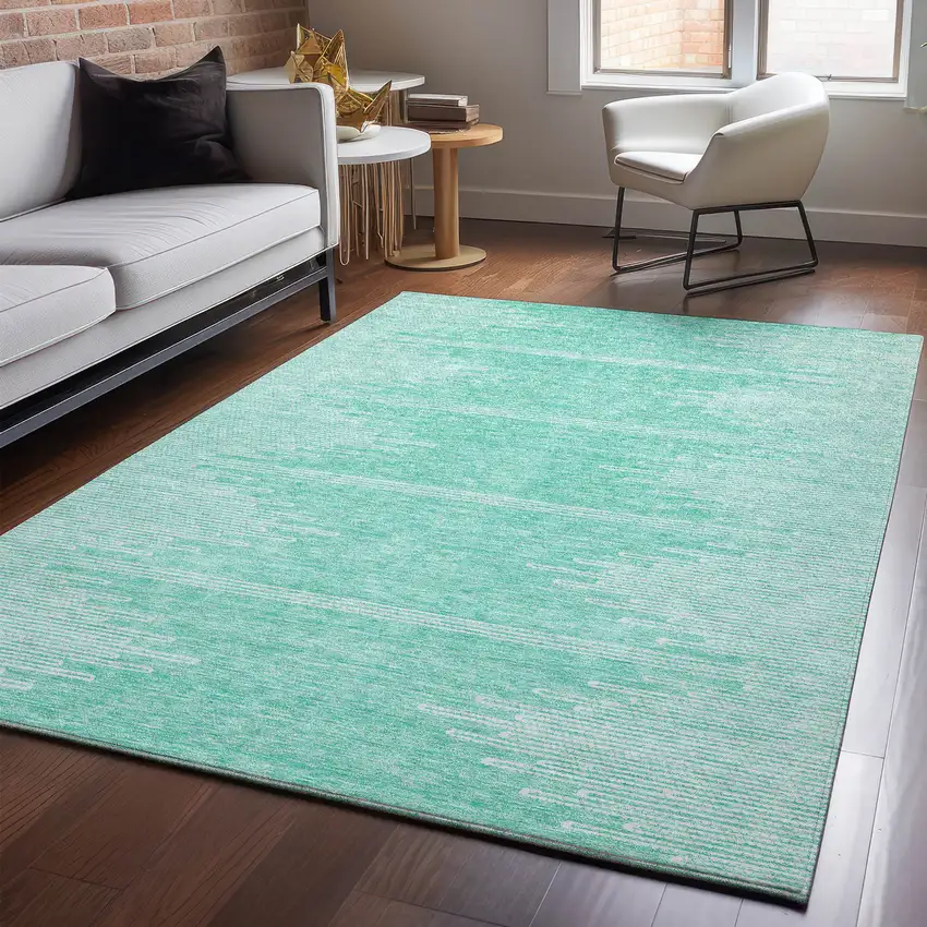 Teal And Ivory Abstract Washable Area Rug With UV Protection Photo 3