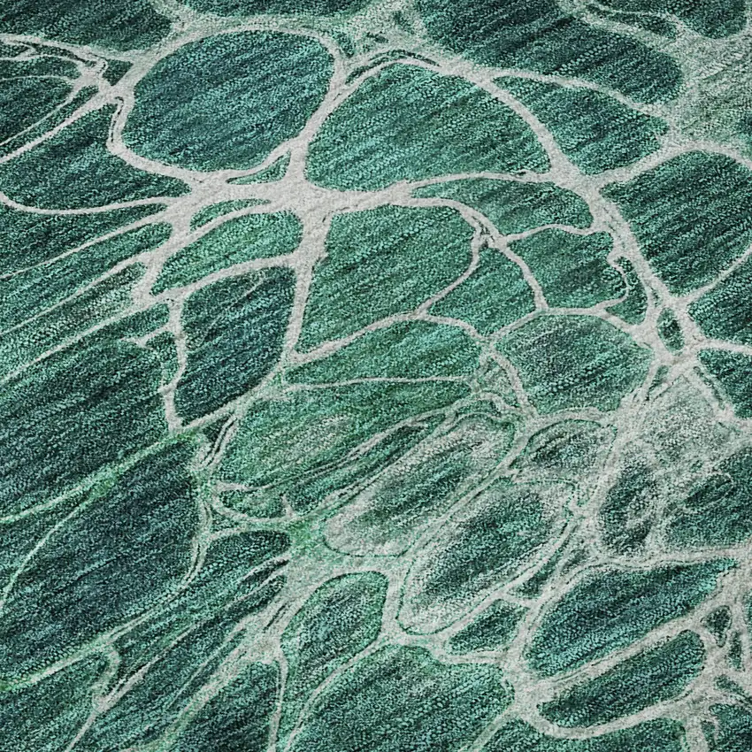 Teal And Ivory Abstract Washable Area Rug With UV Protection Photo 9