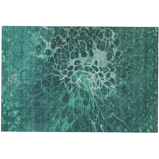 Teal And Ivory Abstract Washable Area Rug With UV Protection Photo 2