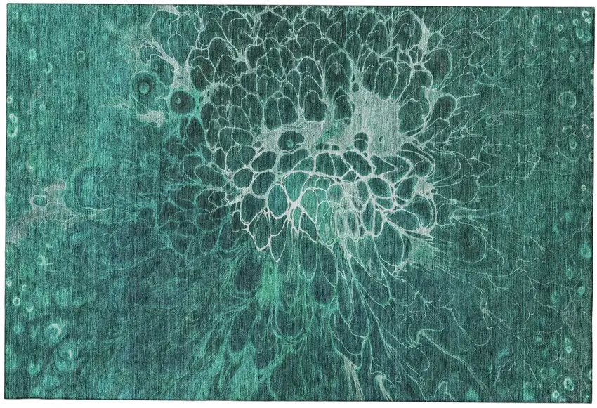 Teal And Ivory Abstract Washable Area Rug With UV Protection Photo 2