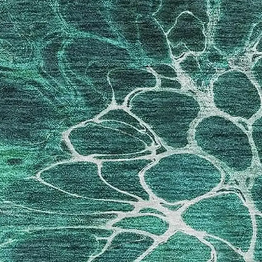 Teal And Ivory Abstract Washable Area Rug With UV Protection Photo 4