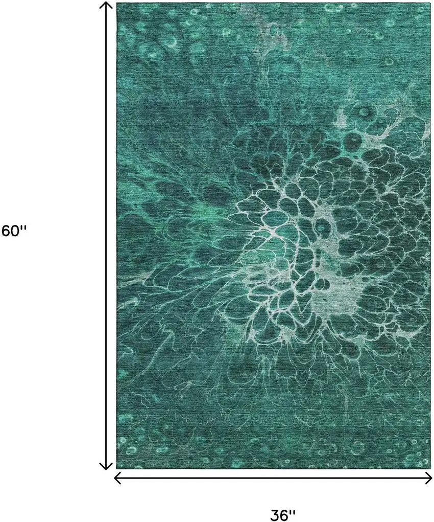 Teal And Ivory Abstract Washable Area Rug With UV Protection Photo 7