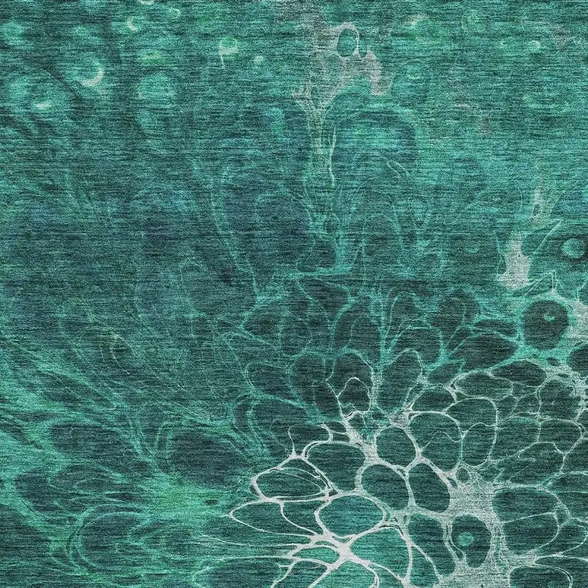 Teal And Ivory Abstract Washable Area Rug With UV Protection Photo 3