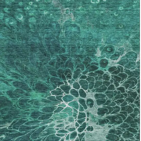 Teal And Ivory Abstract Washable Area Rug With UV Protection Photo 3