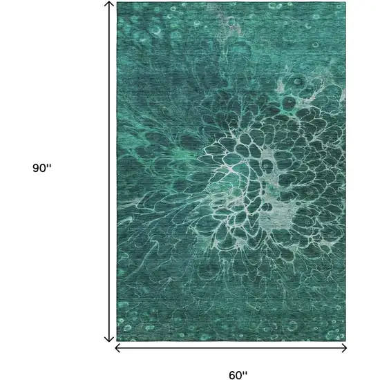 Teal And Ivory Abstract Washable Area Rug With UV Protection Photo 3