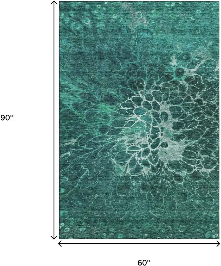 Teal And Ivory Abstract Washable Area Rug With UV Protection Photo 3
