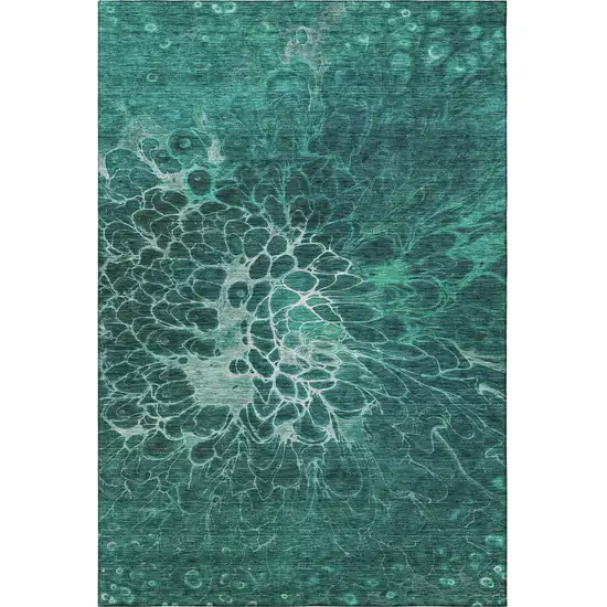 Teal And Ivory Abstract Washable Area Rug With UV Protection Photo 4