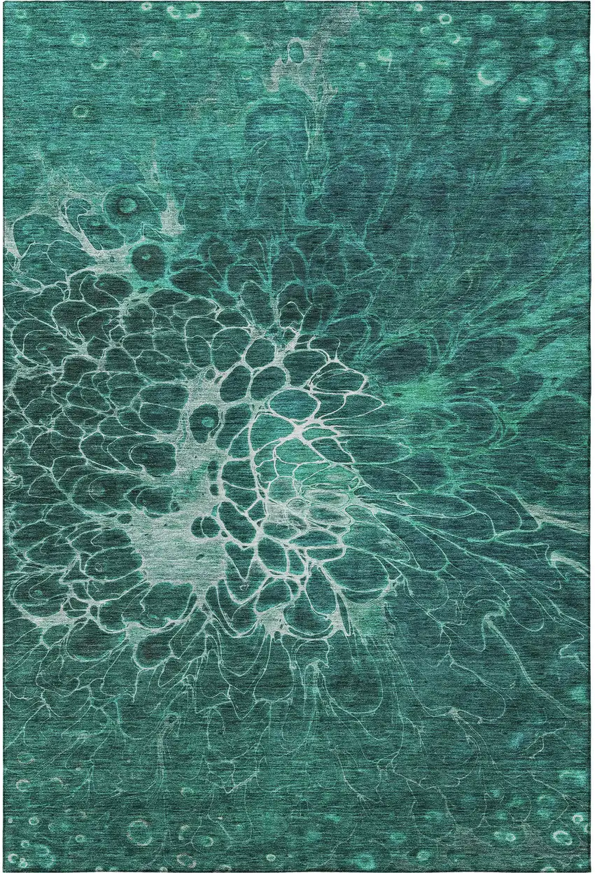 Teal And Ivory Abstract Washable Area Rug With UV Protection Photo 4