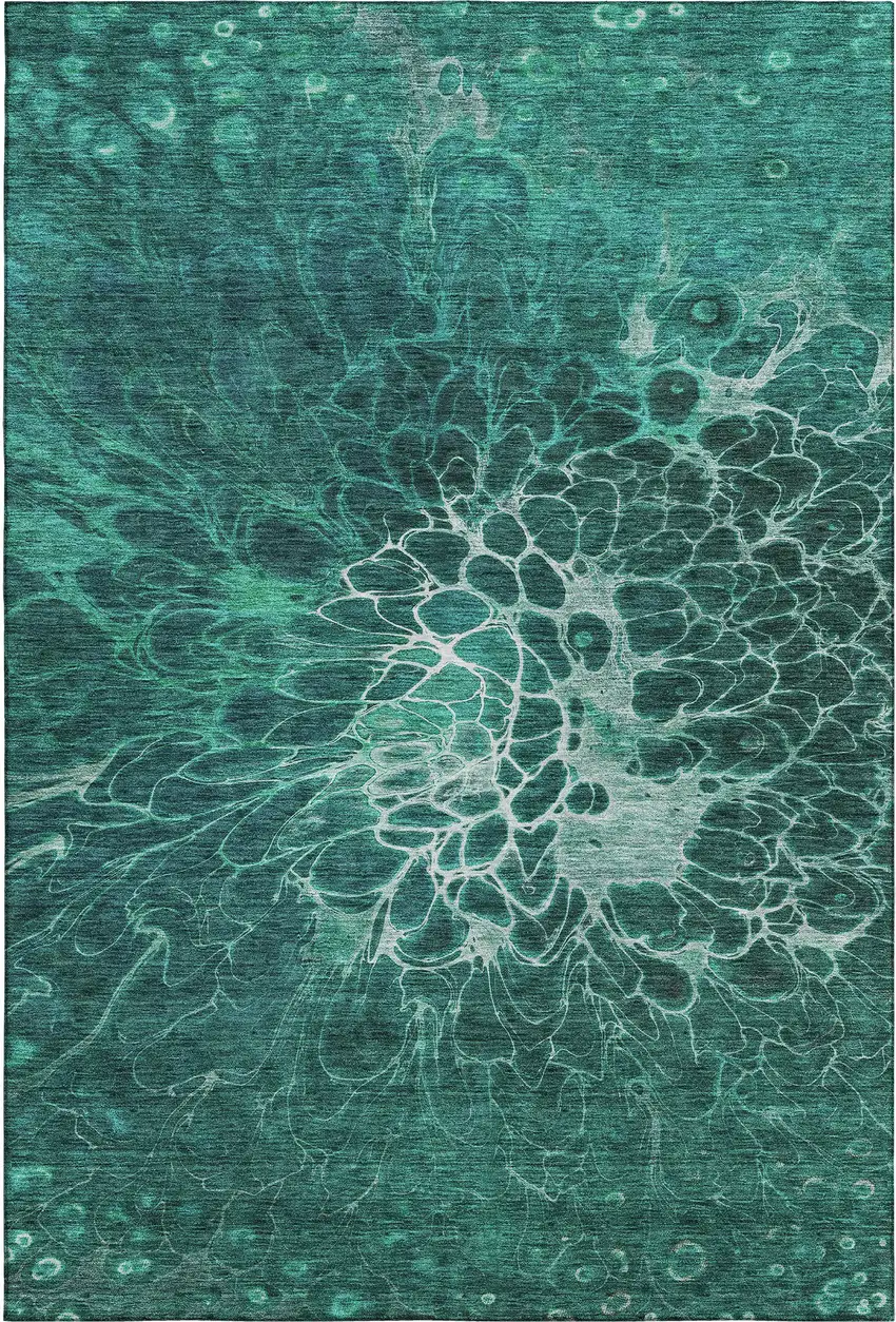 Teal And Ivory Abstract Washable Area Rug With UV Protection Photo 1