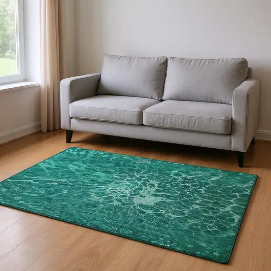 Teal And Ivory Abstract Washable Area Rug With UV Protection Photo 2