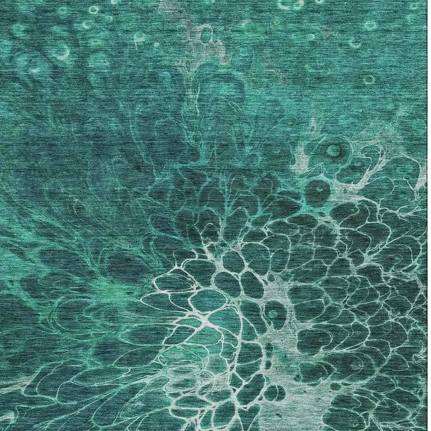 Teal And Ivory Abstract Washable Area Rug With UV Protection Photo 4