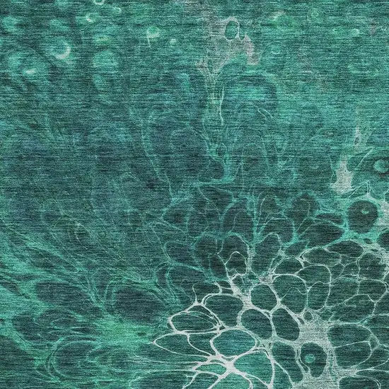 Teal And Ivory Abstract Washable Area Rug With UV Protection Photo 3