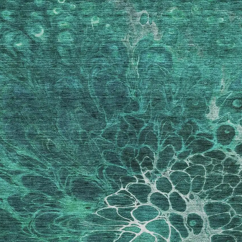 Teal And Ivory Abstract Washable Area Rug With UV Protection Photo 3