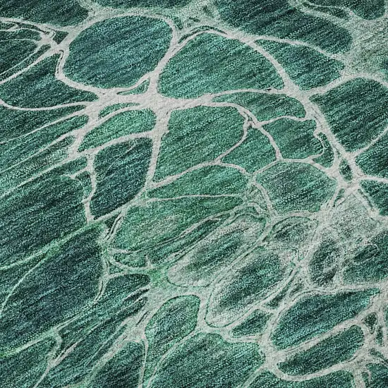 Teal And Ivory Abstract Washable Area Rug With UV Protection Photo 9