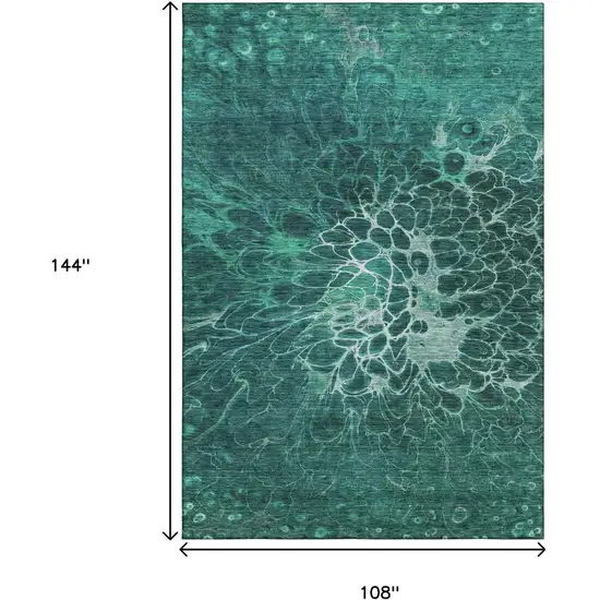 Teal And Ivory Abstract Washable Area Rug With UV Protection Photo 3