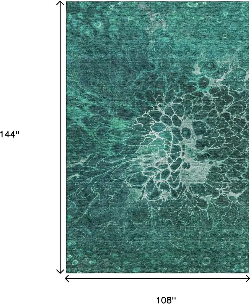 Teal And Ivory Abstract Washable Area Rug With UV Protection Photo 3