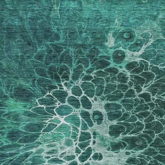 Teal And Ivory Abstract Washable Area Rug With UV Protection Photo 3
