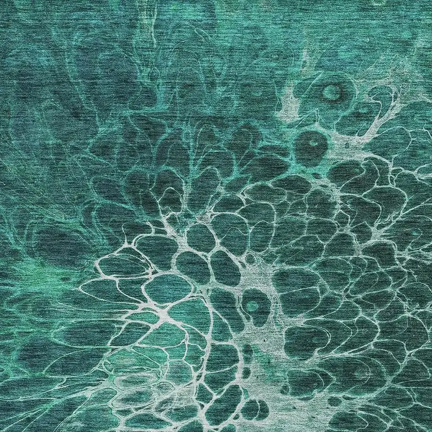 Teal And Ivory Abstract Washable Area Rug With UV Protection Photo 3