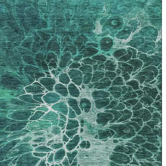 Teal And Ivory Abstract Washable Area Rug With UV Protection Photo 3