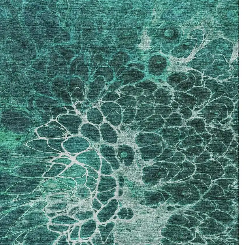 Teal And Ivory Abstract Washable Area Rug With UV Protection Photo 3