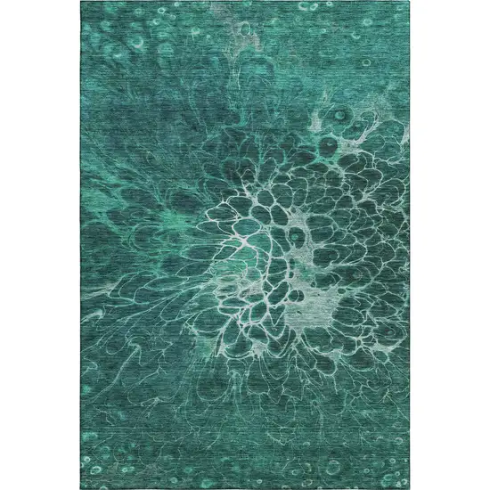 Teal And Ivory Abstract Washable Area Rug With UV Protection Photo 1