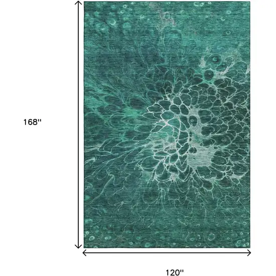 Teal And Ivory Abstract Washable Area Rug With UV Protection Photo 3