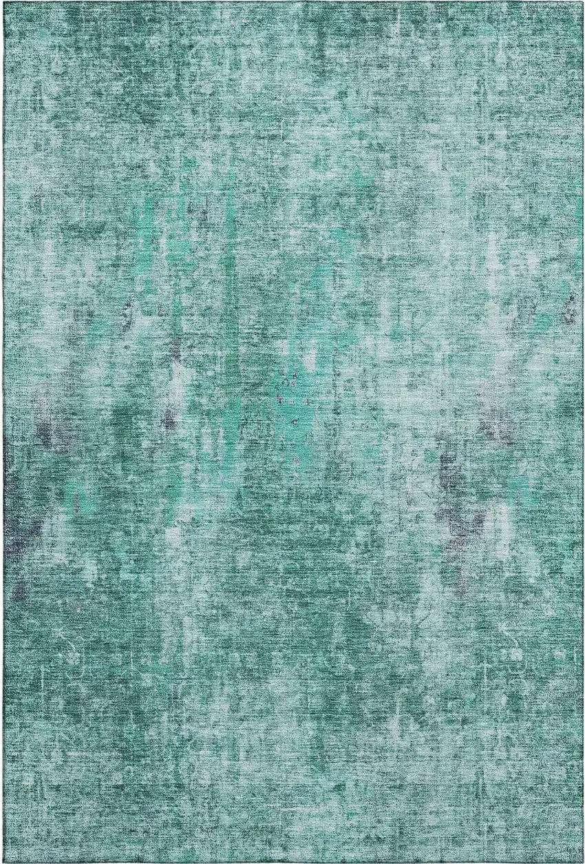 Teal And Ivory Abstract Washable Area Rug With UV Protection Photo 1