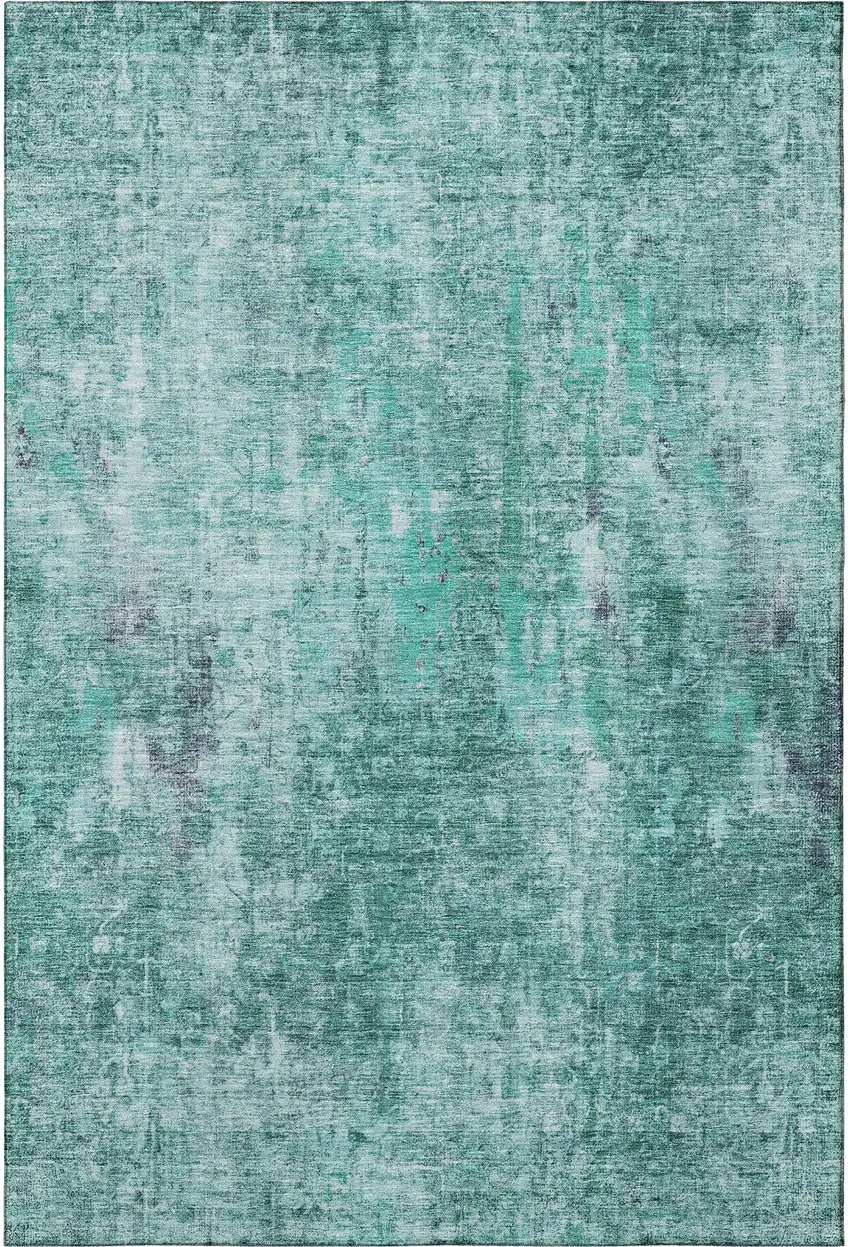 Teal And Ivory Abstract Washable Area Rug With UV Protection Photo 2