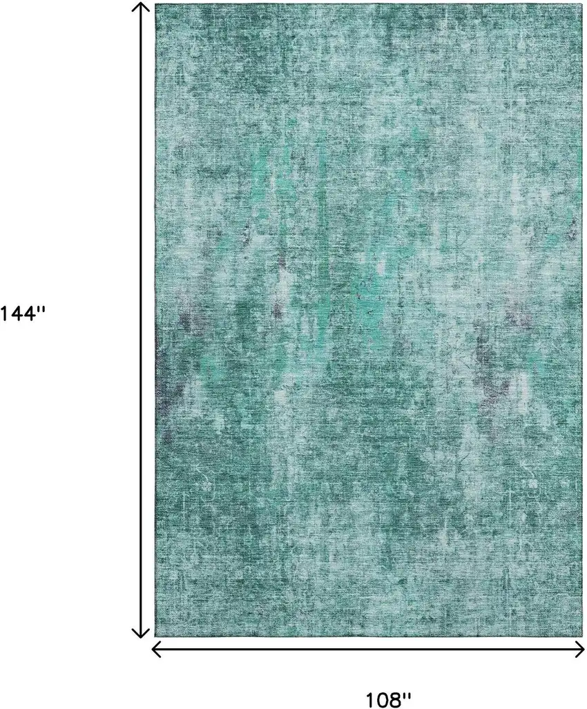 Teal And Ivory Abstract Washable Area Rug With UV Protection Photo 3