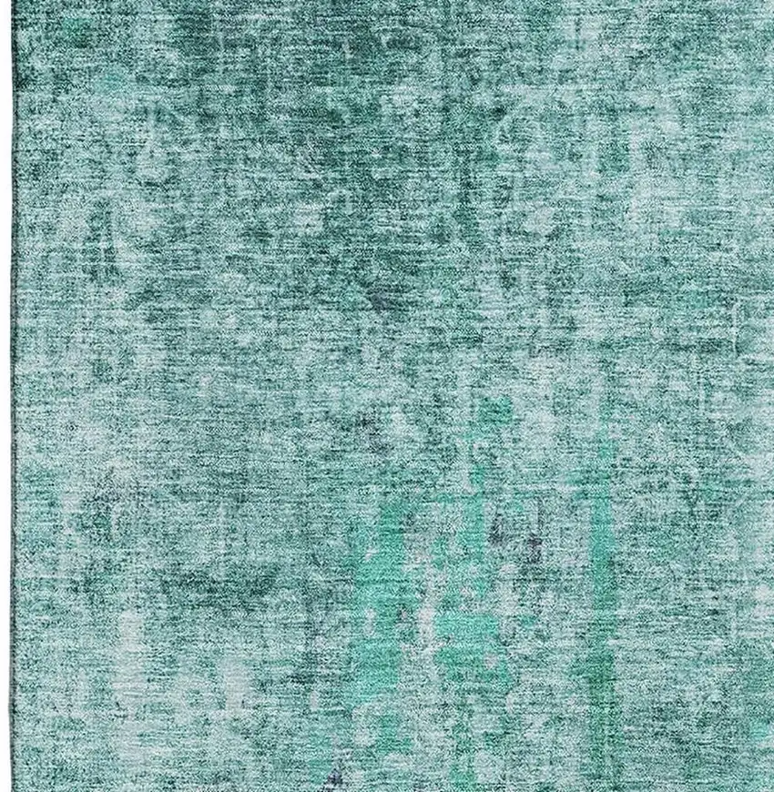 Teal And Ivory Abstract Washable Area Rug With UV Protection Photo 2