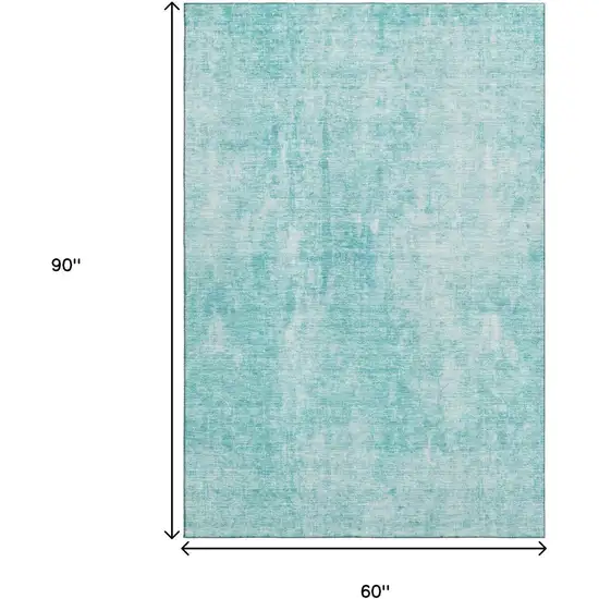 Teal And Ivory Abstract Washable Area Rug With UV Protection Photo 4