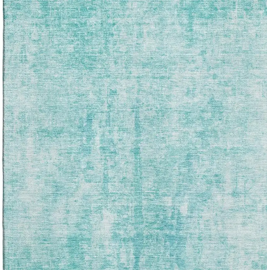Teal And Ivory Abstract Washable Area Rug With UV Protection Photo 5